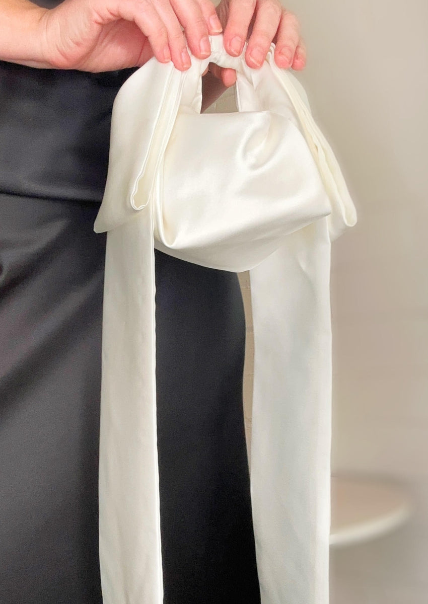 Bow Handle Bag - Ivory or White Silk Satin