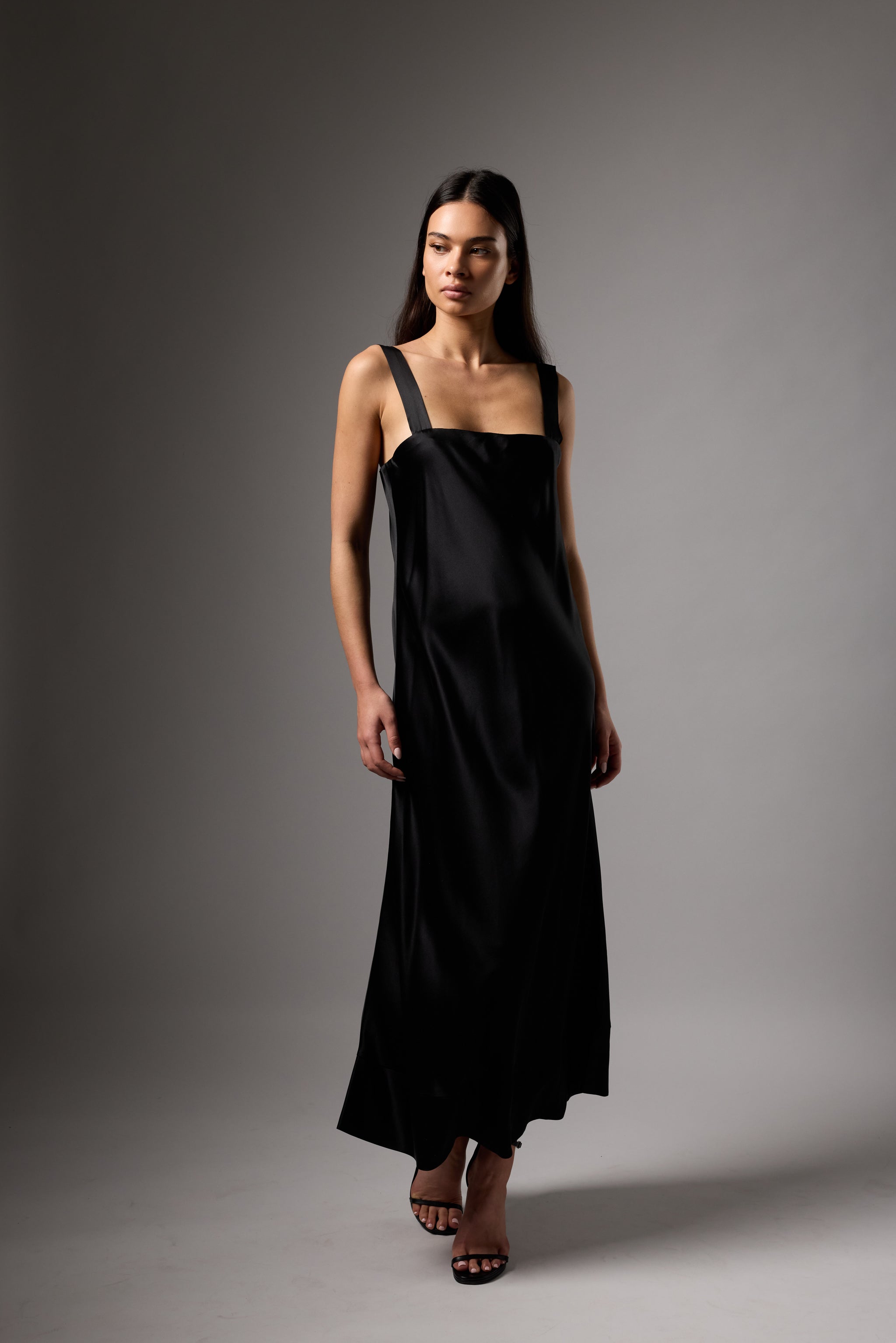 black bias cut slip dress Layla Bias Cut Singlet Dress | FFORME
