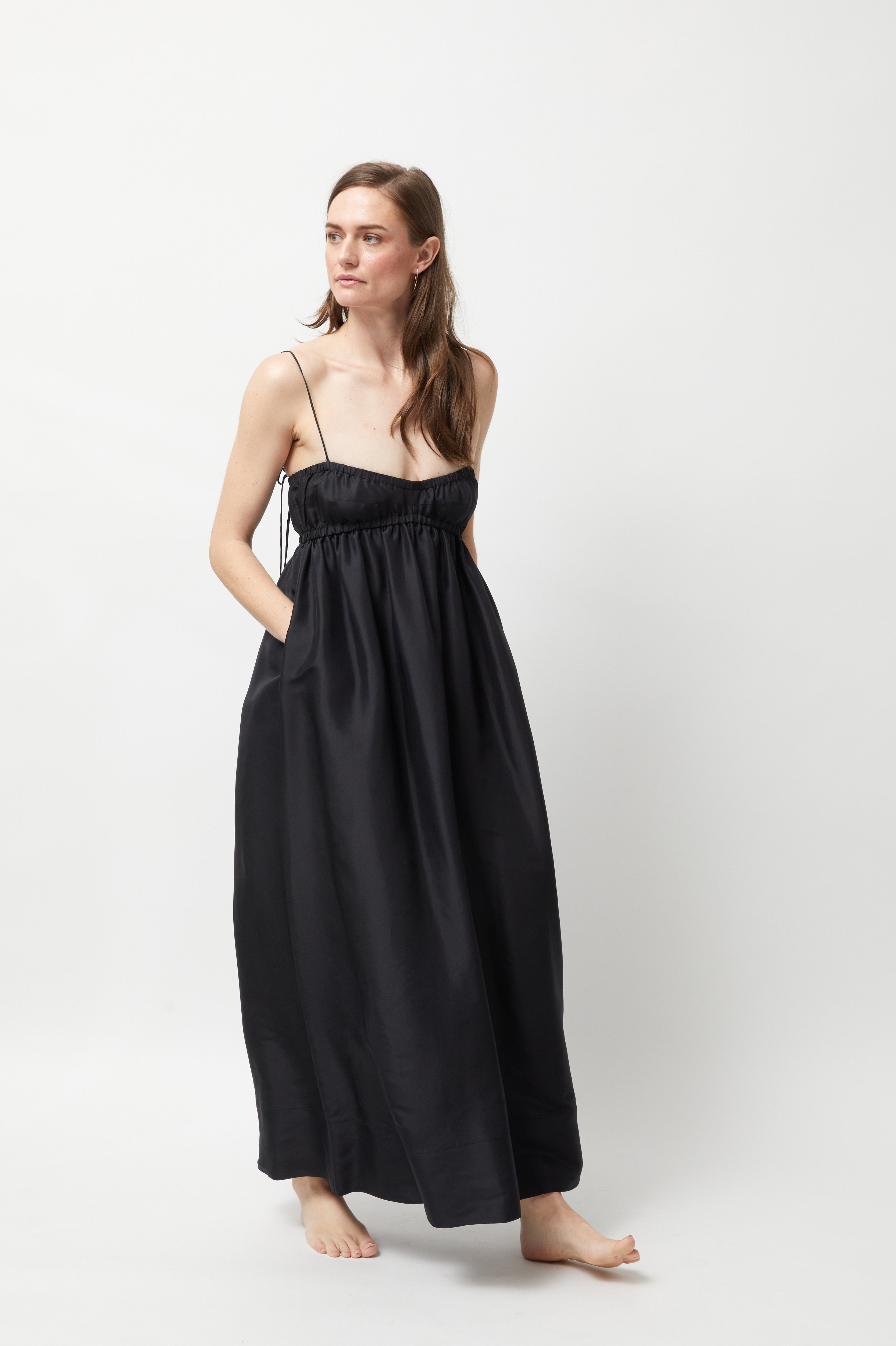Belle Bandeau Elastic Dress - Black Silk Taffeta