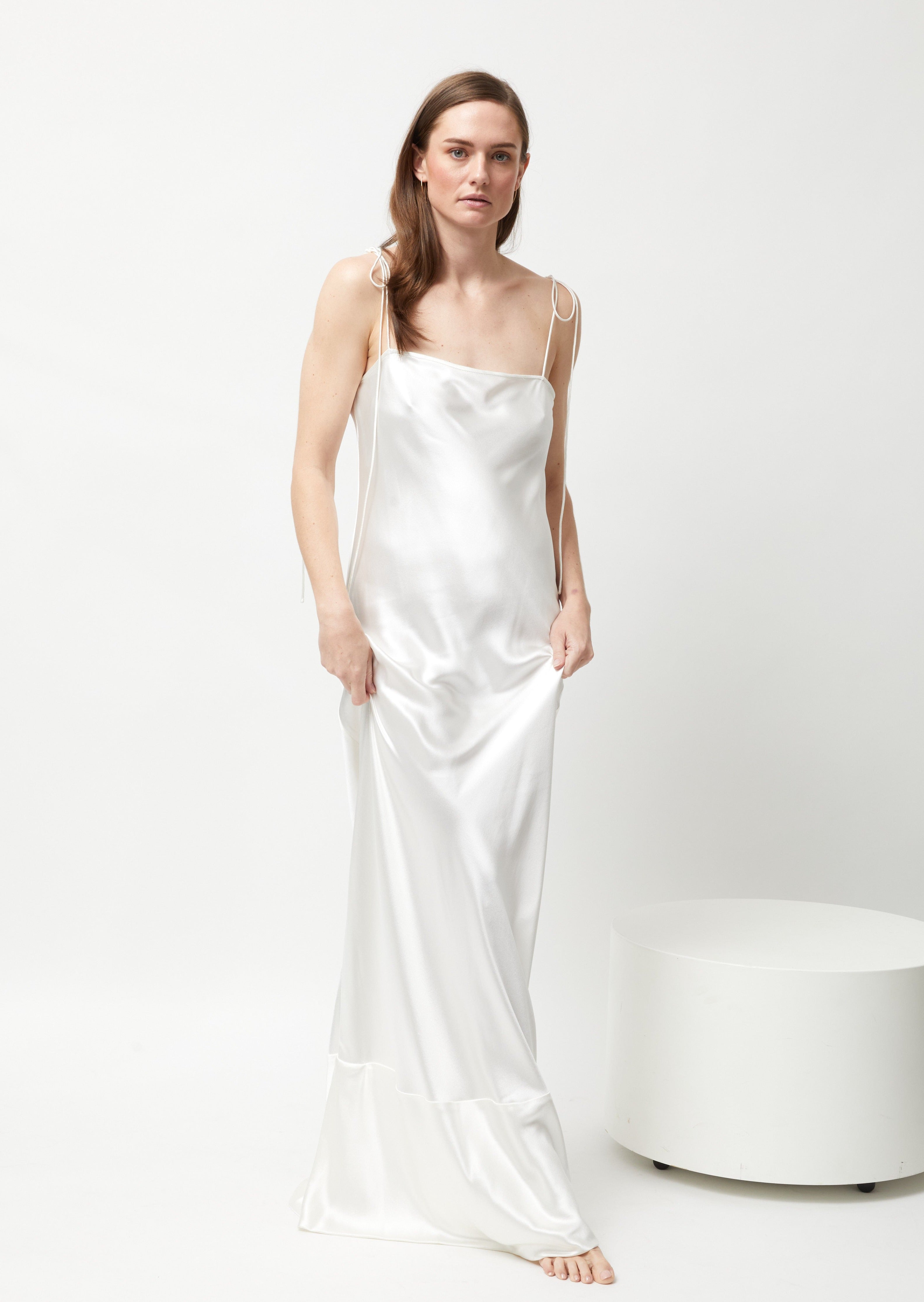 Gabrielle Bias Slip Gown - Ivory or White Heavy Silk Satin
