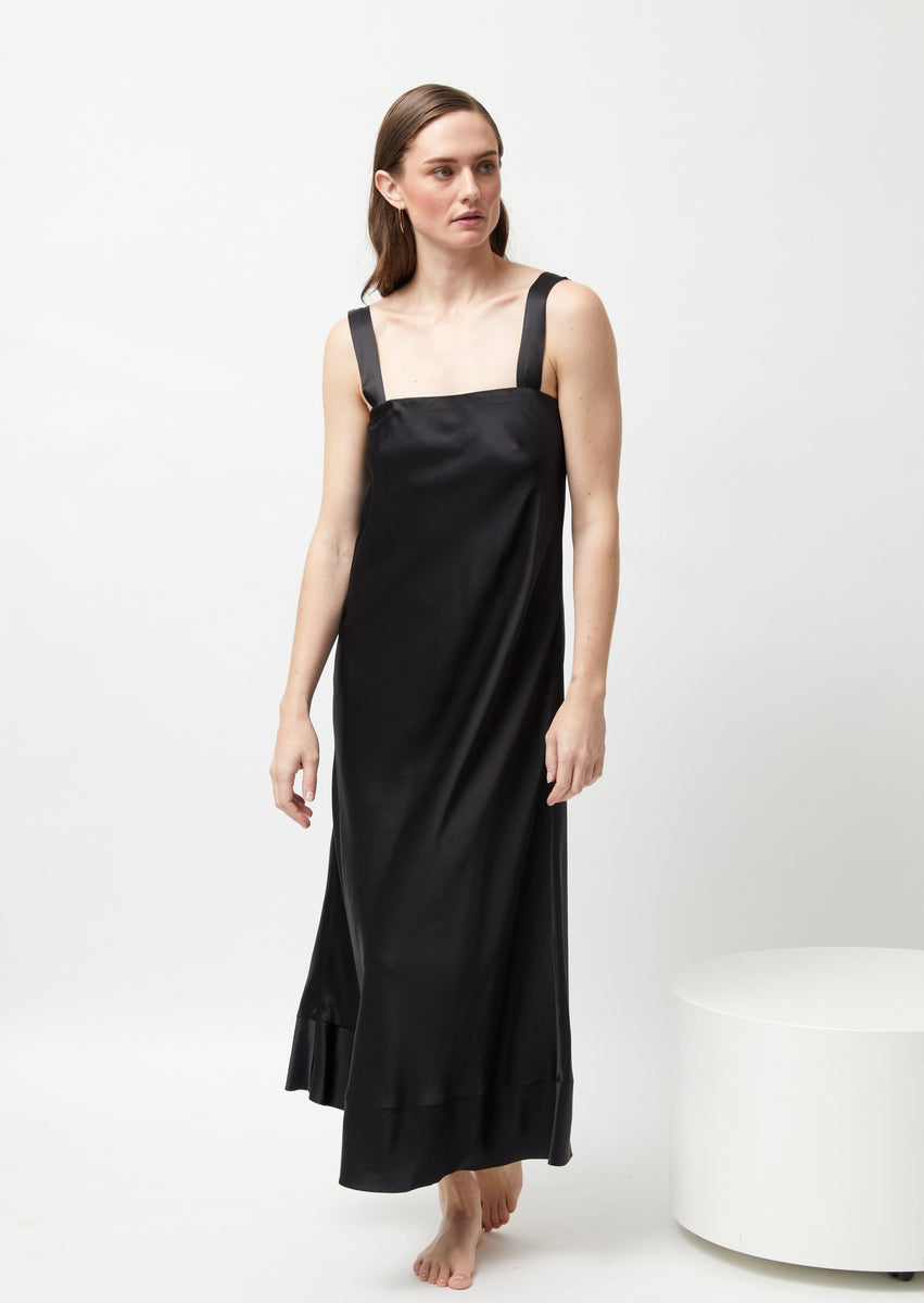 Simone Bias Cut Slip Dress - Black Silk Satin – TENDRESSE STUDIO