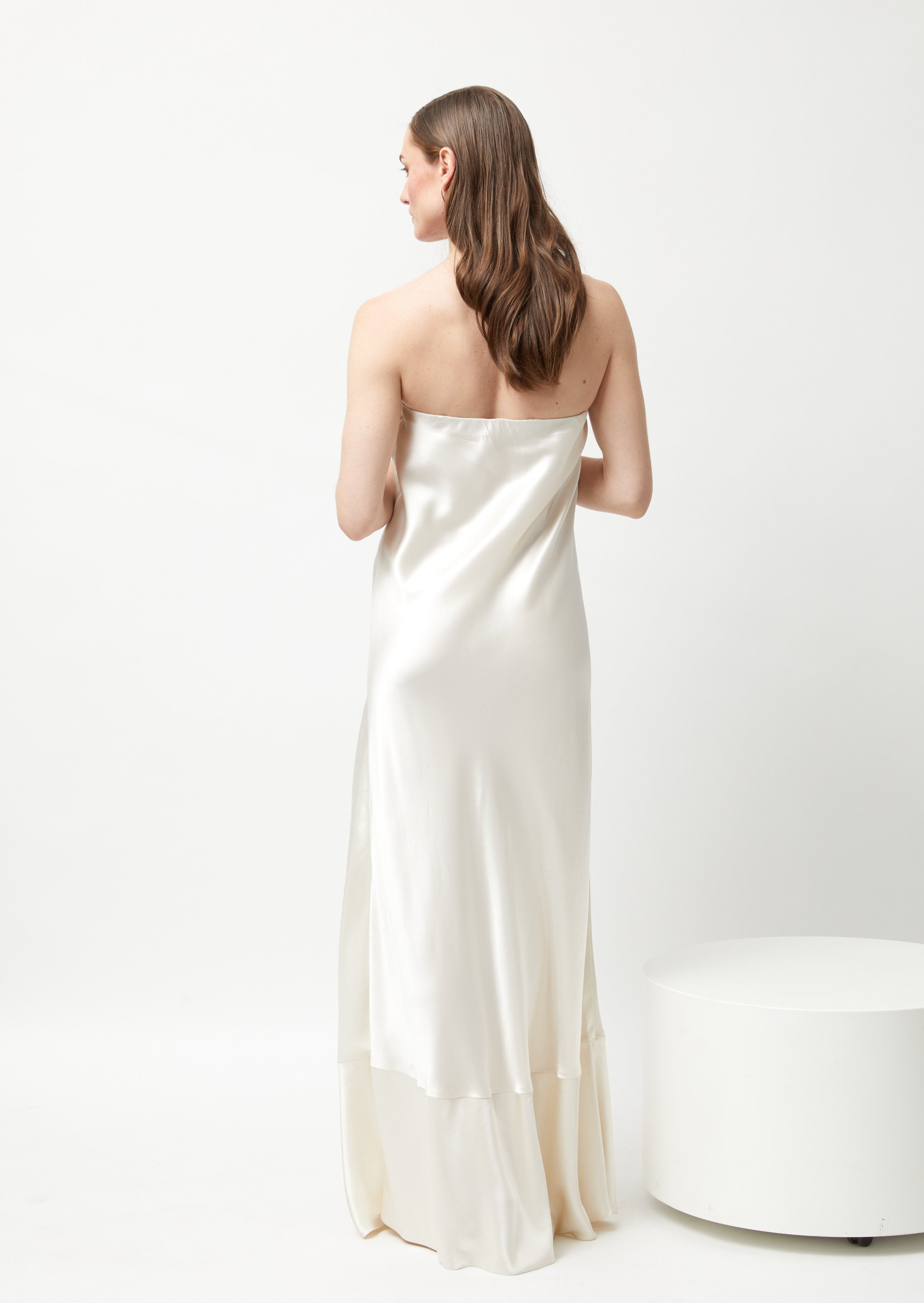 Garcelle Strapless Bias Cut Slip Gown - Ivory Silk Satin